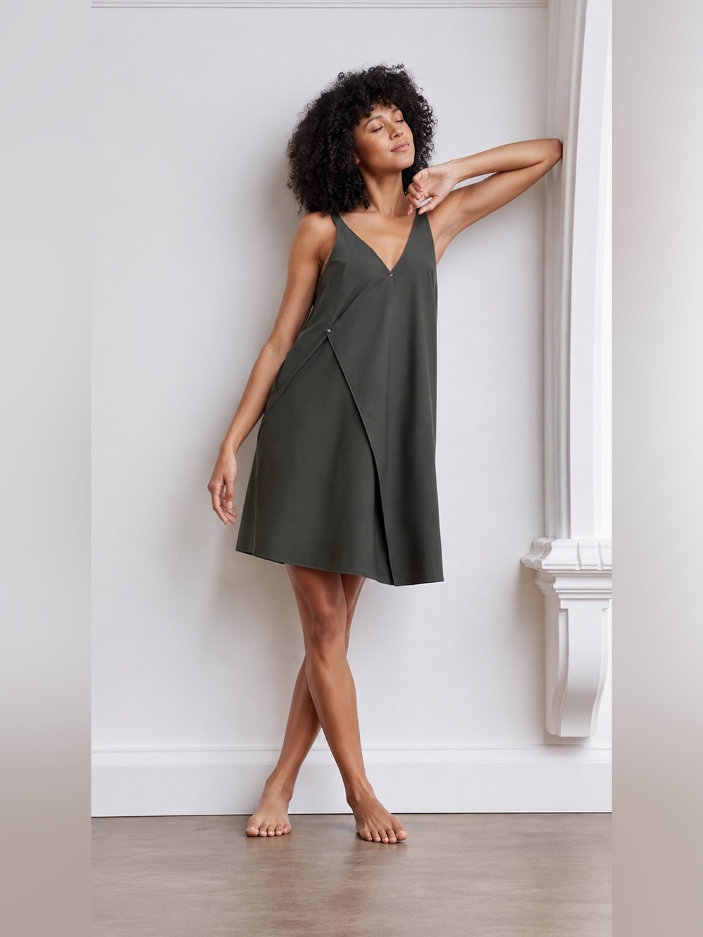ADAY Over in One Olive Green Asymmetric Mini Dress Size M